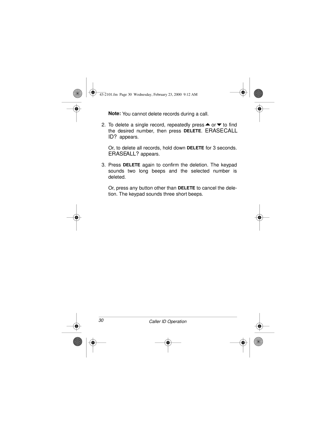 Radio Shack ET-2101 owner manual Erase ALL? appears 