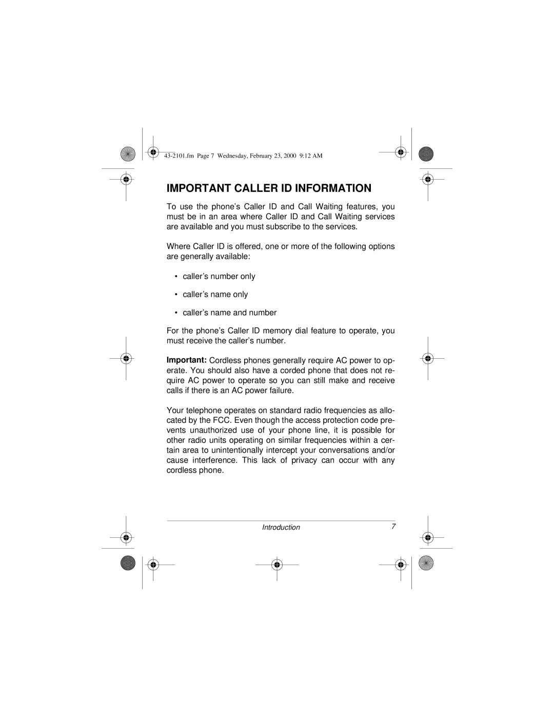 Radio Shack ET-2101 owner manual Important Caller ID Information 