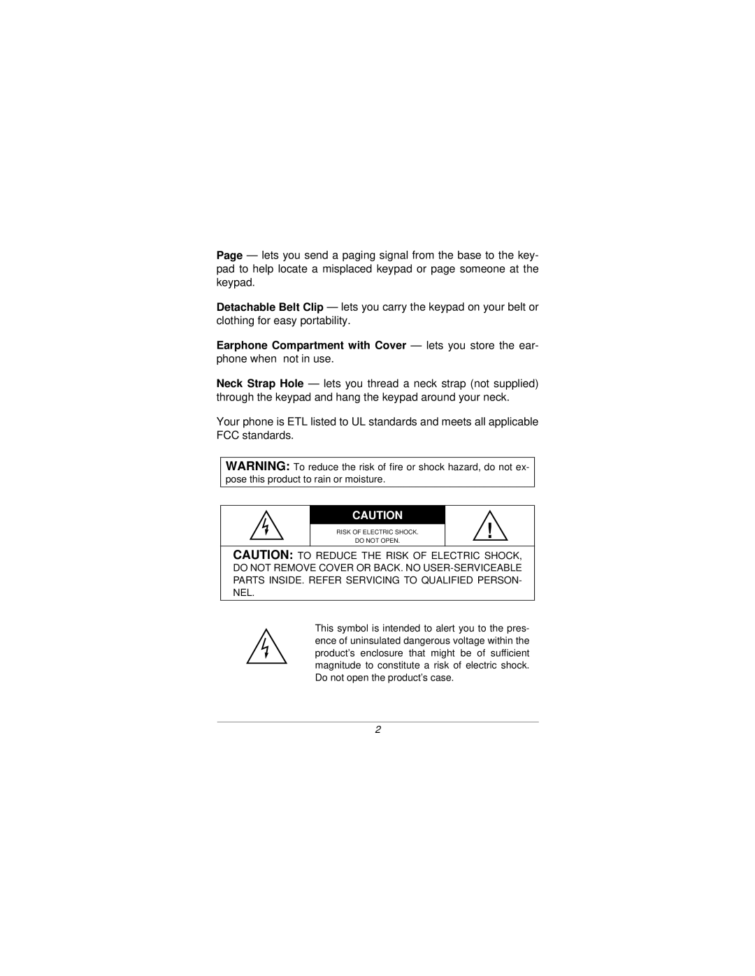 Radio Shack ET-2105 manual Risk of Electric Shock Do not Open 