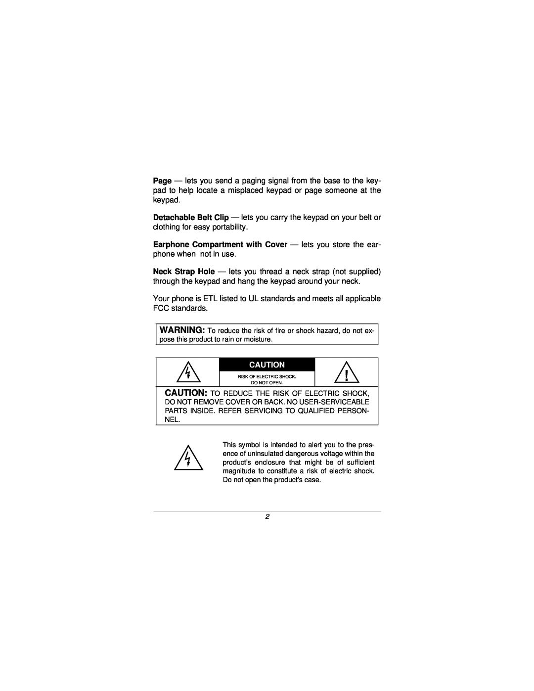 Radio Shack ET-2105 manual Risk Of Electric Shock Do Not Open 