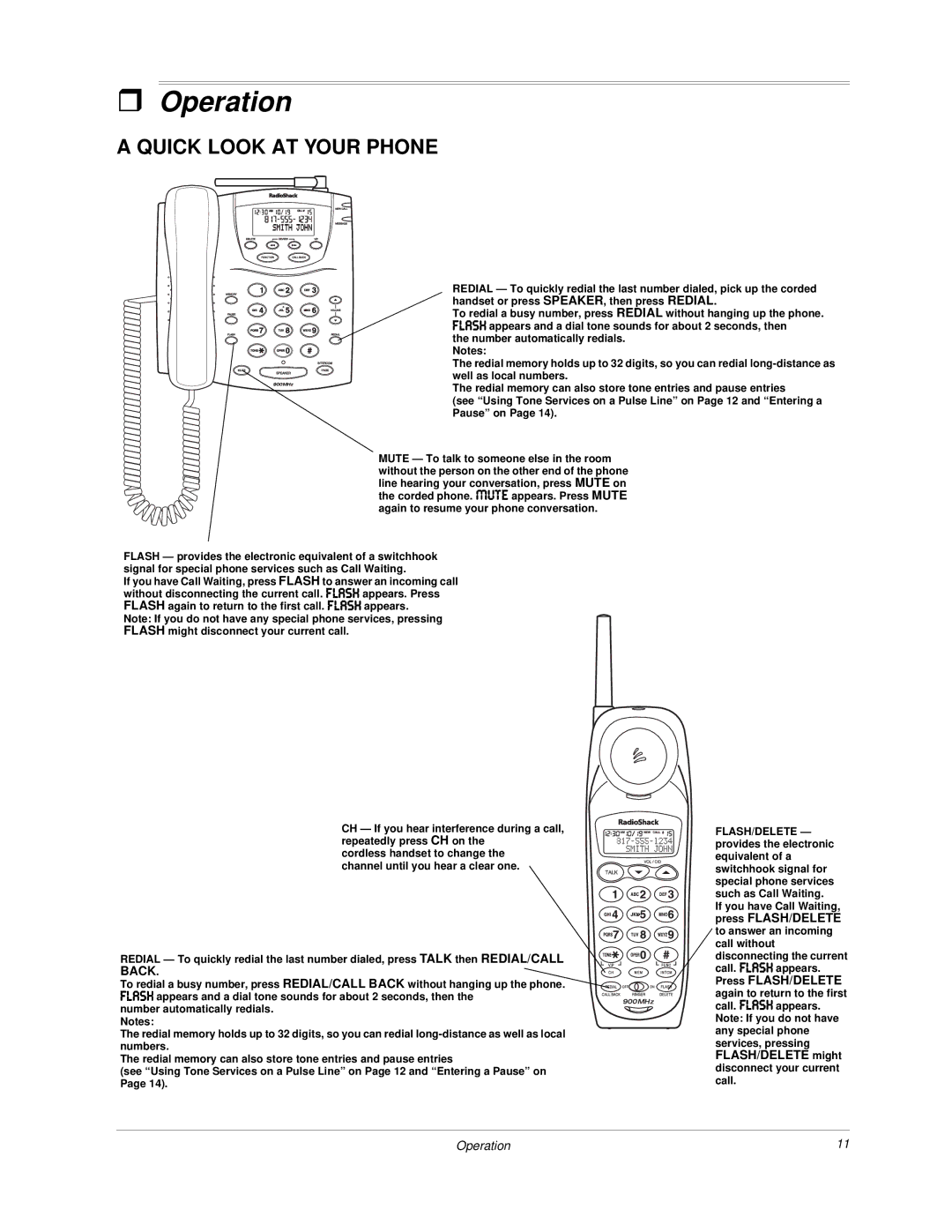 Radio Shack ET-3507 owner manual Operation, Quick Look AT Your Phone 