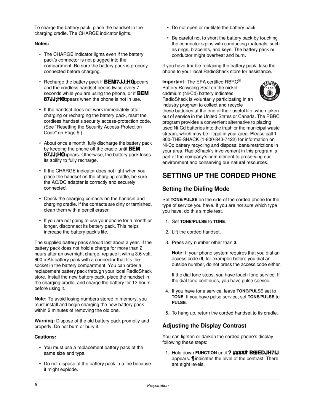 Radio Shack ET-3507 owner manual Setting UP the Corded Phone, Setting the Dialing Mode, Adjusting the Display Contrast 