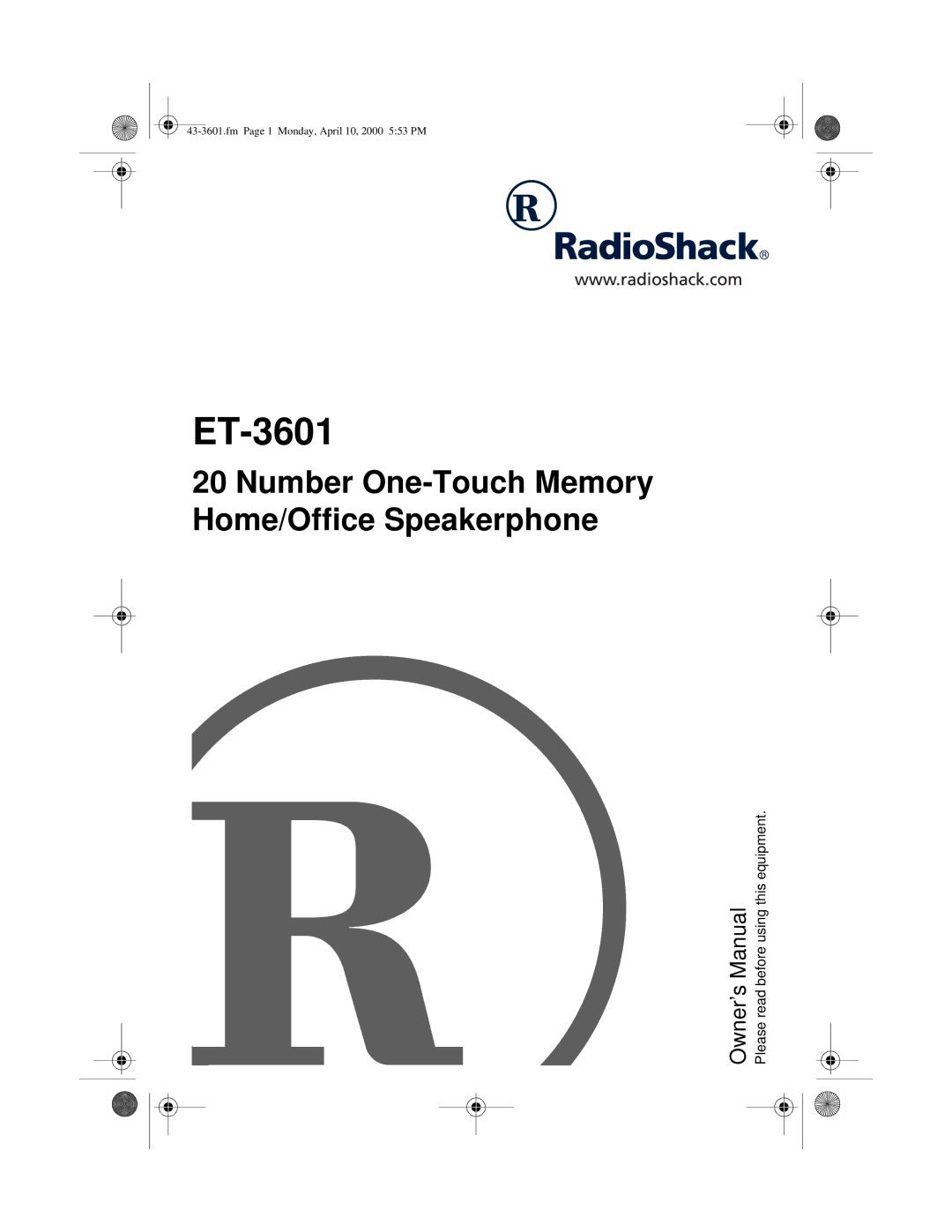 Radio Shack 43-3601 owner manual ET-3601 