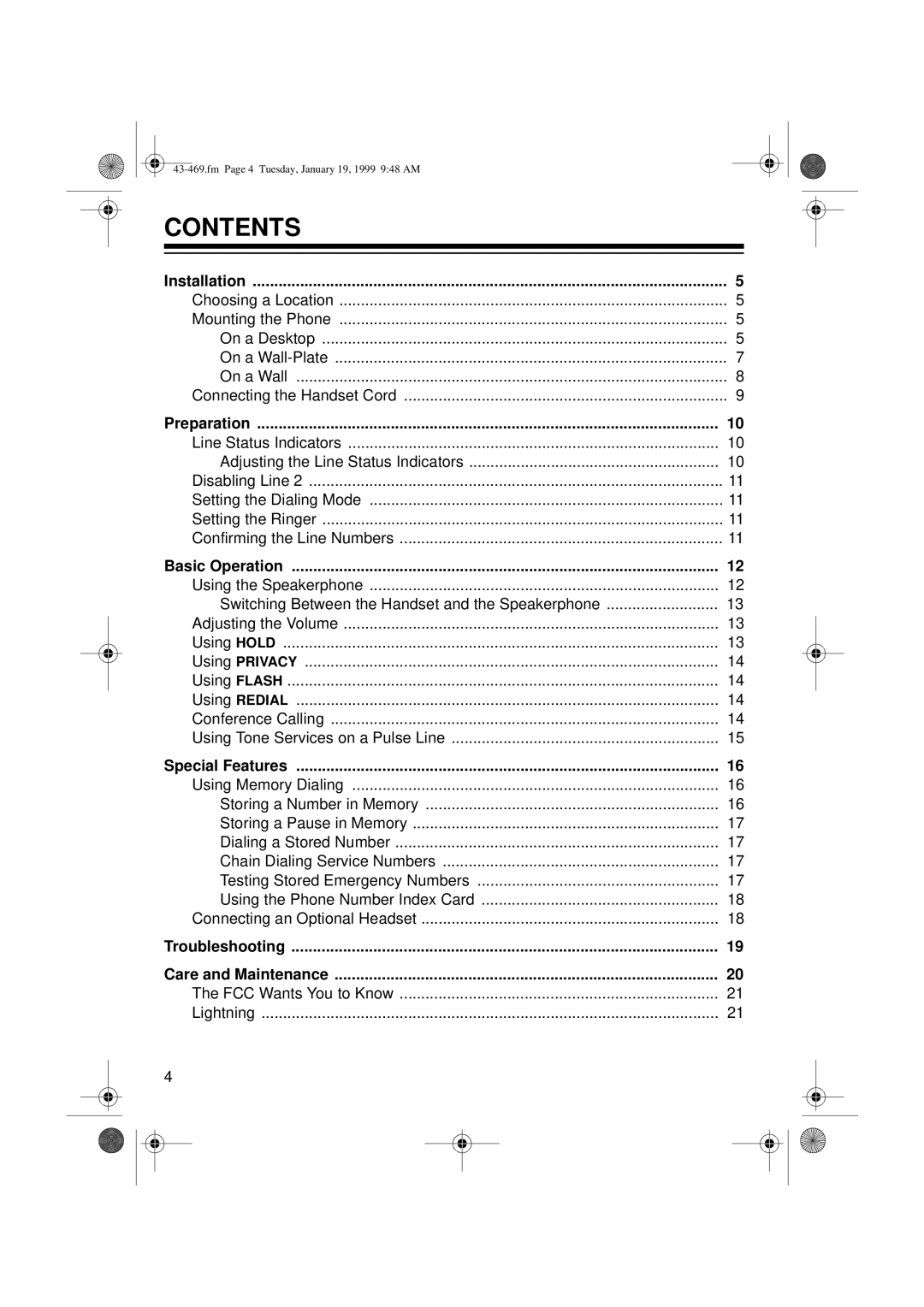 Radio Shack ET-469 owner manual Contents 