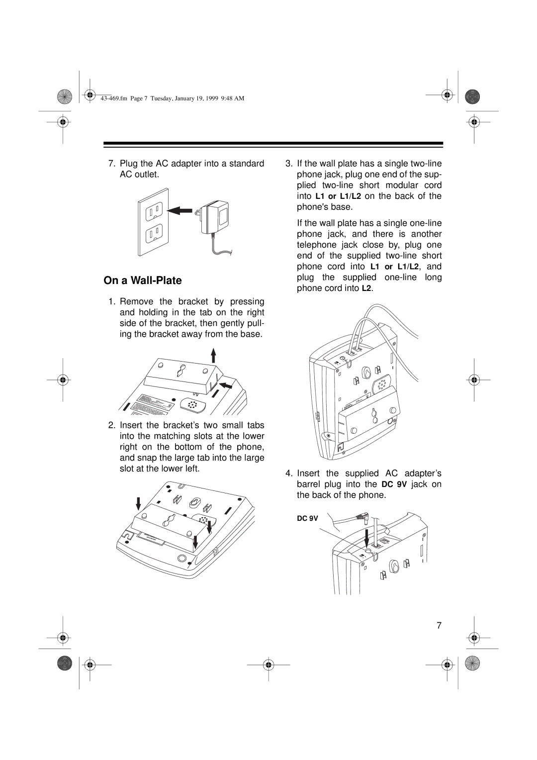 Radio Shack ET-469 owner manual On a Wall-Plate 