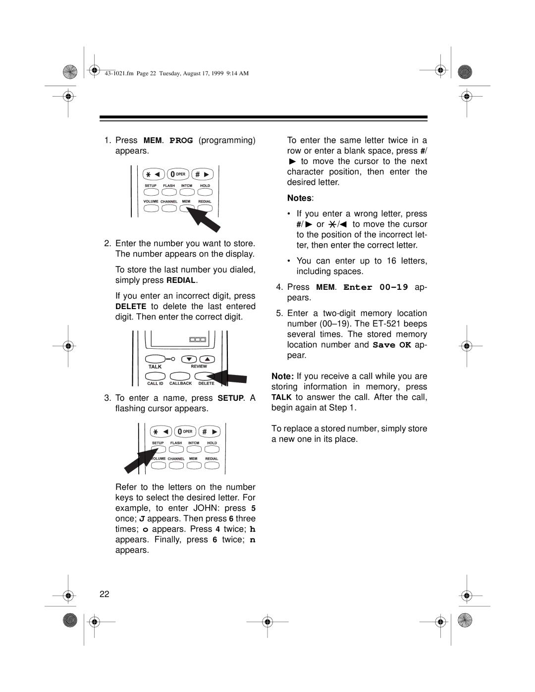 Radio Shack ET-521 owner manual Fm Page 22 Tuesday, August 17, 1999 914 AM 