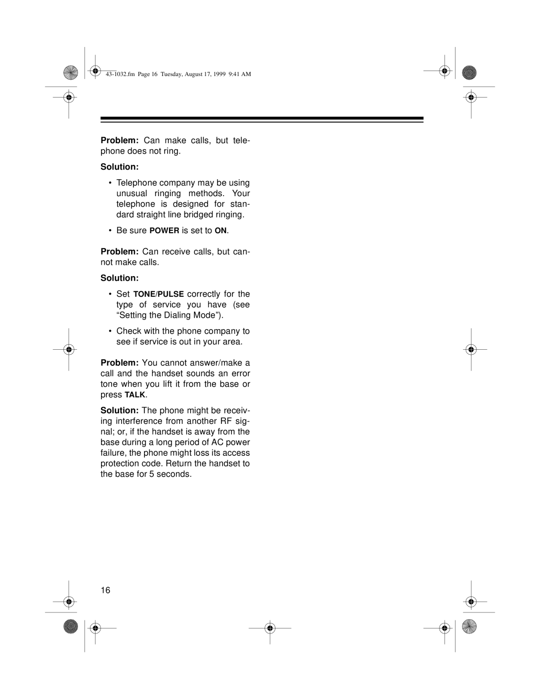 Radio Shack ET-532 owner manual Solution 