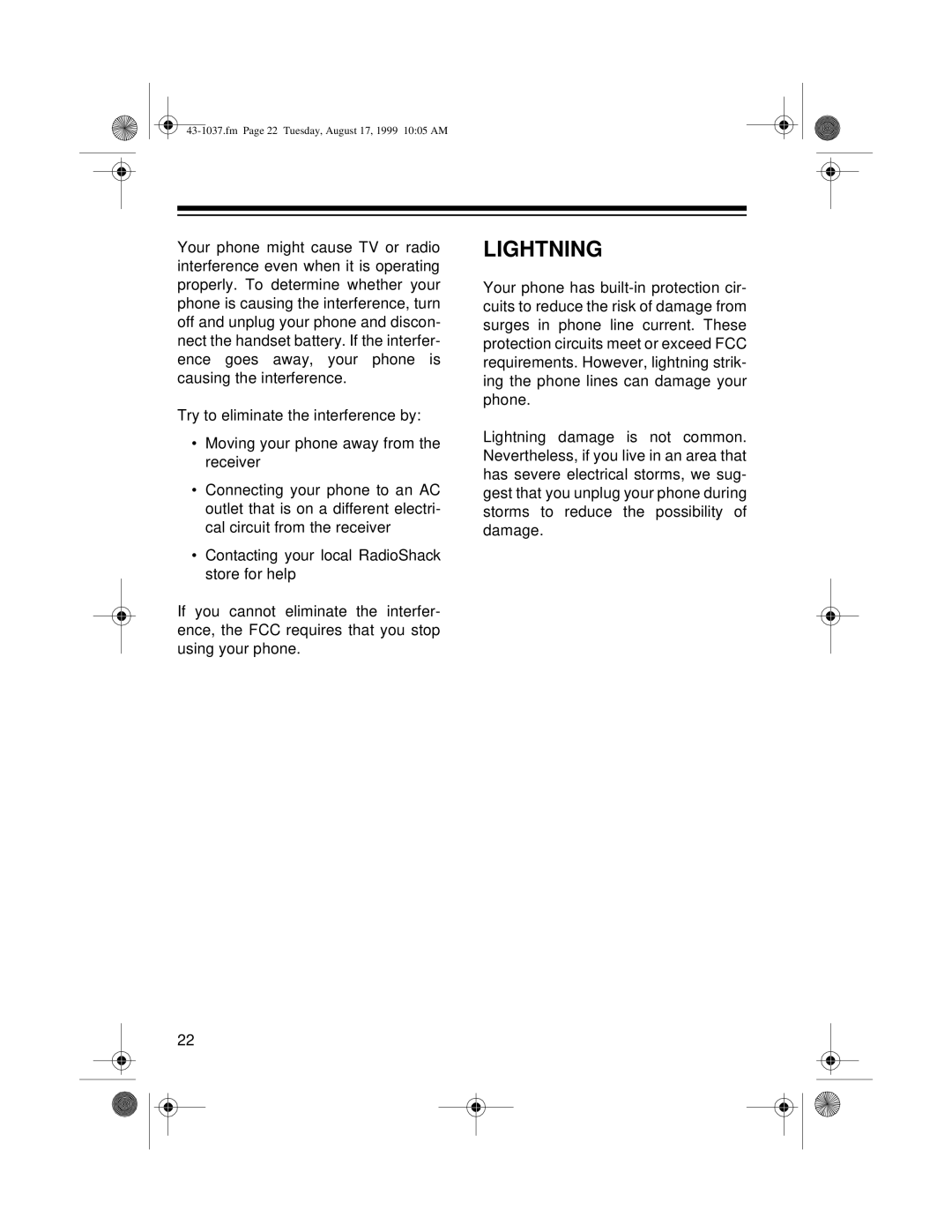 Radio Shack ET-537 owner manual Lightning 