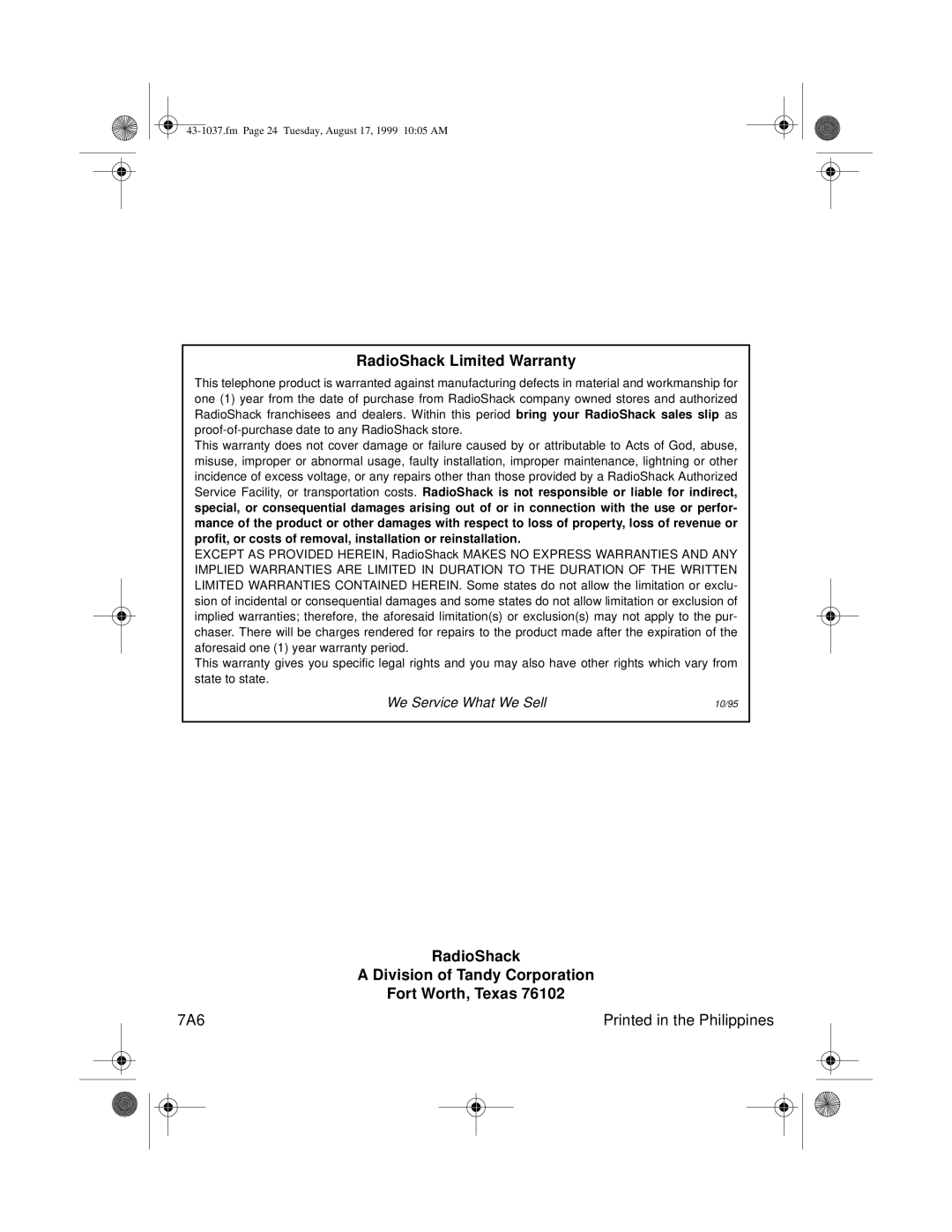 Radio Shack ET-537 owner manual RadioShack Division of Tandy Corporation Fort Worth, Texas 