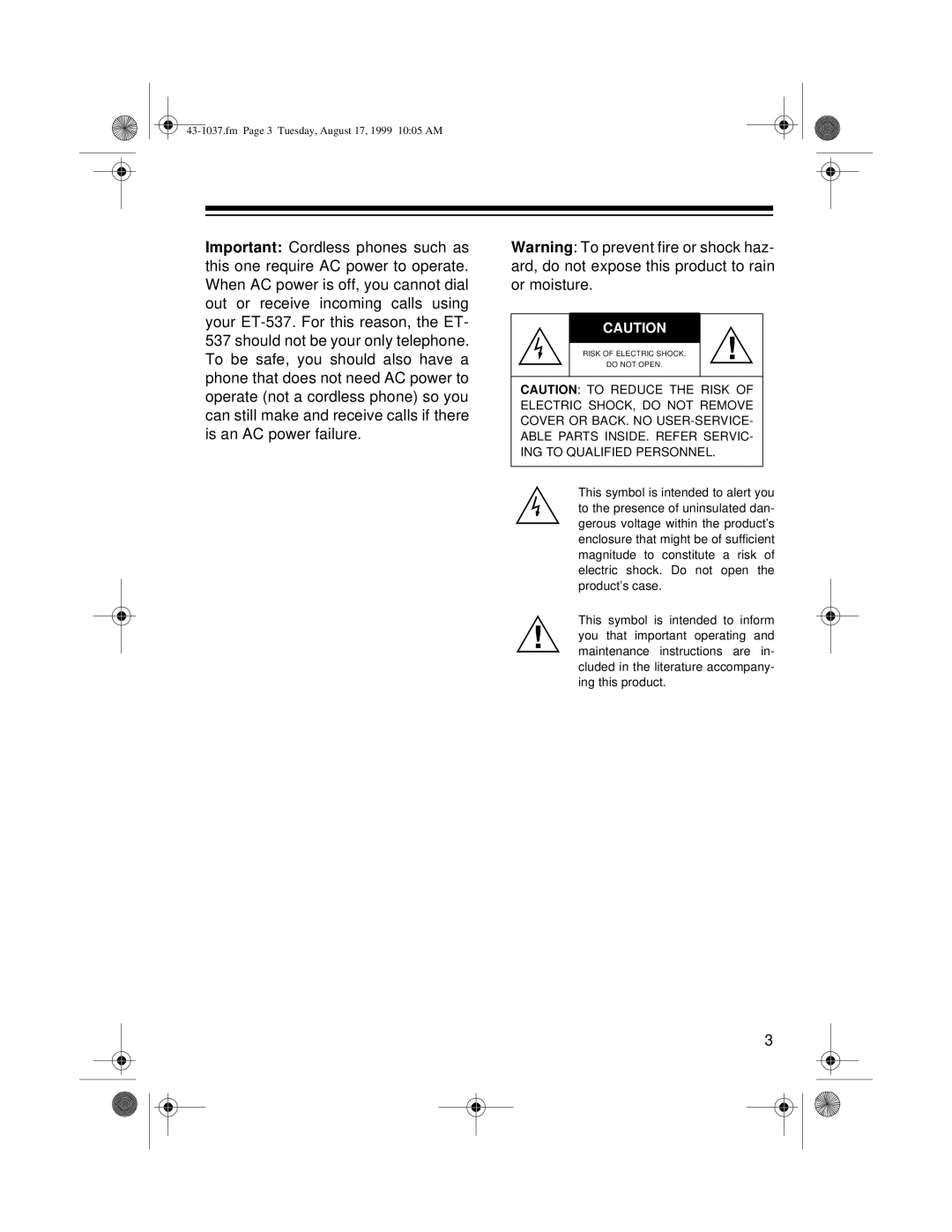 Radio Shack ET-537 owner manual Fm Page 3 Tuesday, August 17, 1999 1005 AM 
