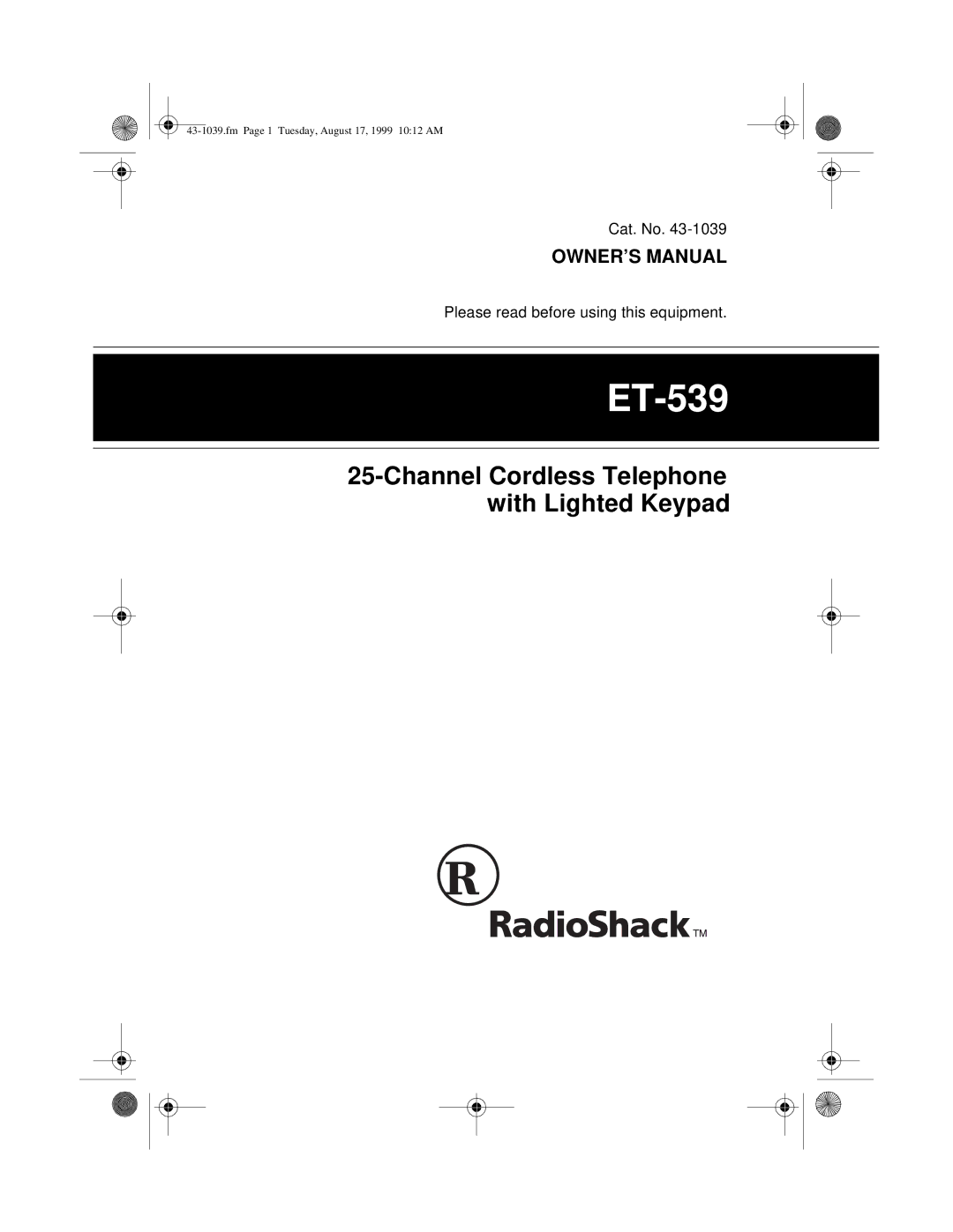 Radio Shack ET-539 owner manual 