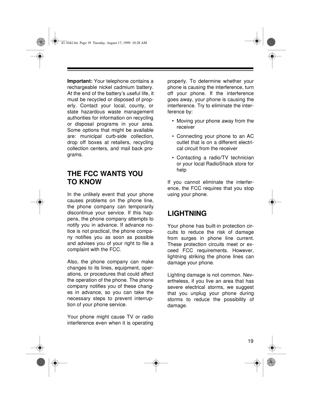 Radio Shack ET-542 owner manual FCC Wants YOU to Know, Lightning 