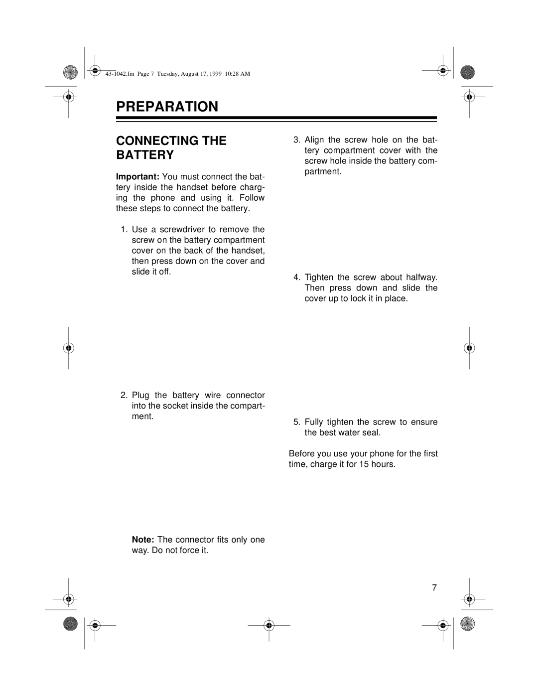 Radio Shack ET-542 owner manual Preparation, Connecting Battery 