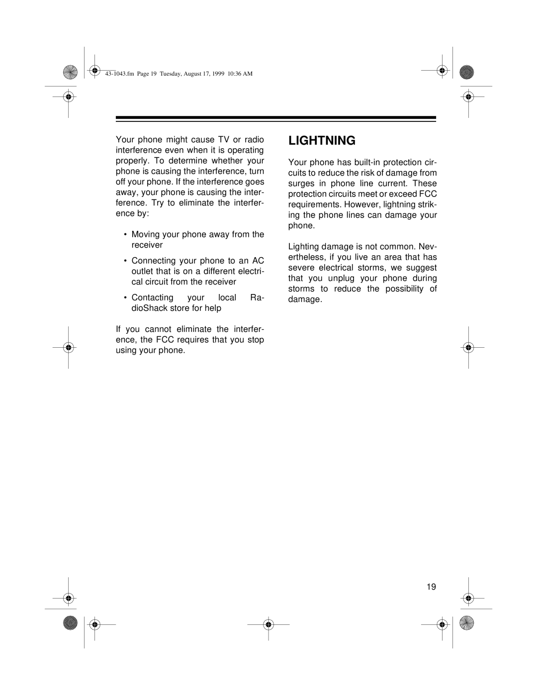 Radio Shack ET-543 owner manual Lightning 