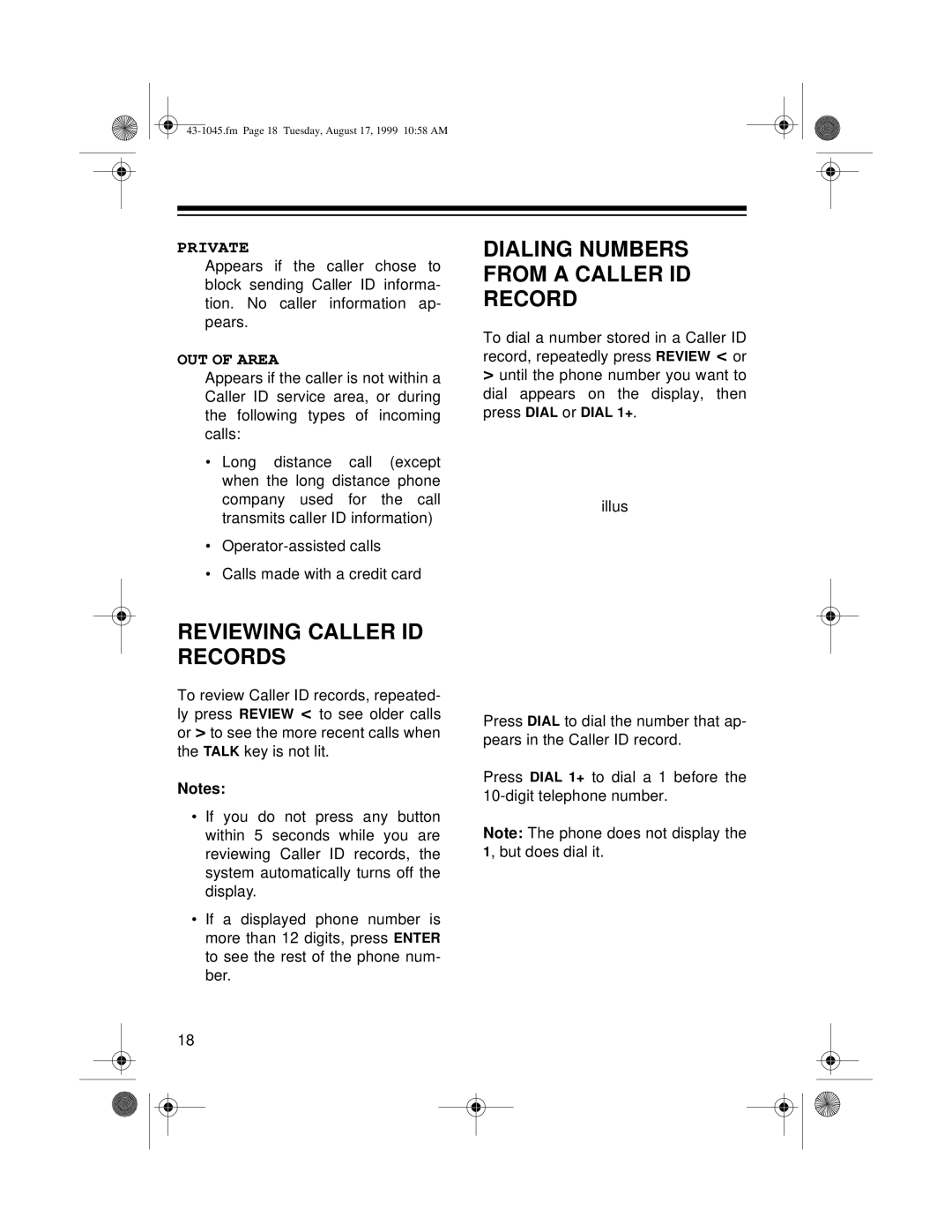 Radio Shack ET-545 owner manual Dialing Numbers from a Caller ID Record, Reviewing Caller ID Records 