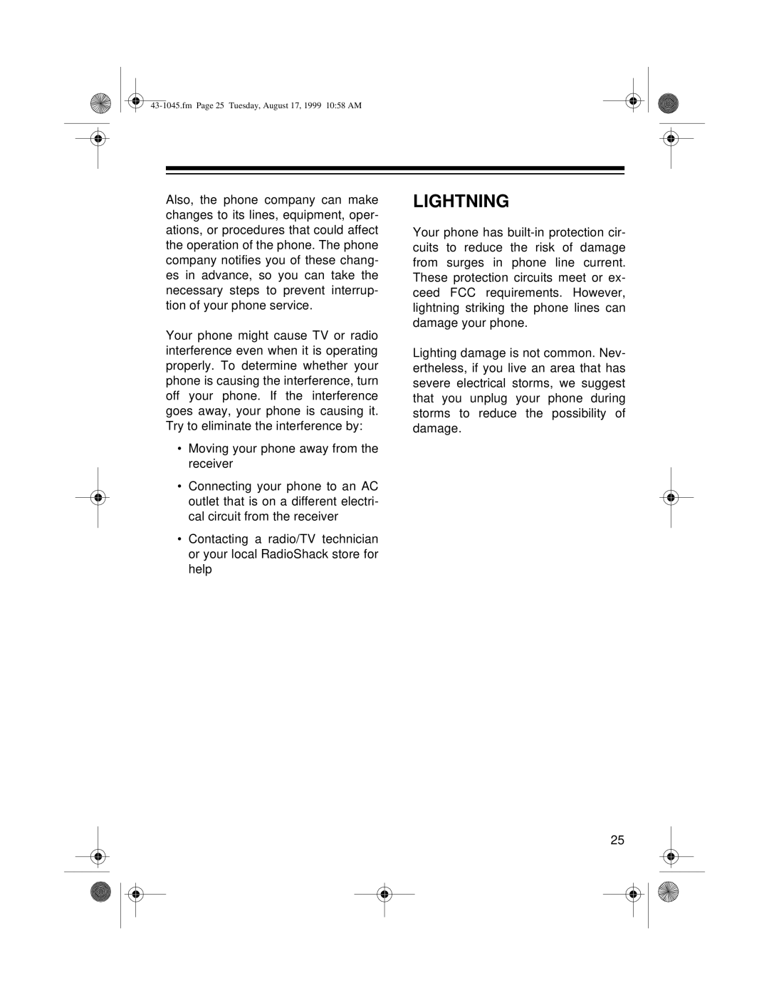 Radio Shack ET-545 owner manual Lightning 