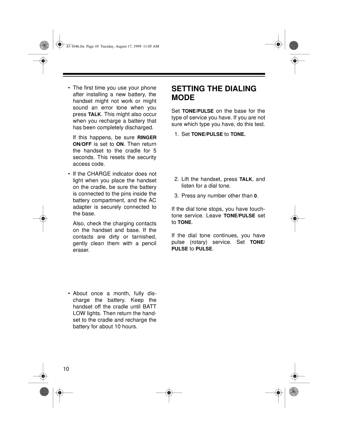 Radio Shack ET-546 owner manual Setting the Dialing Mode 