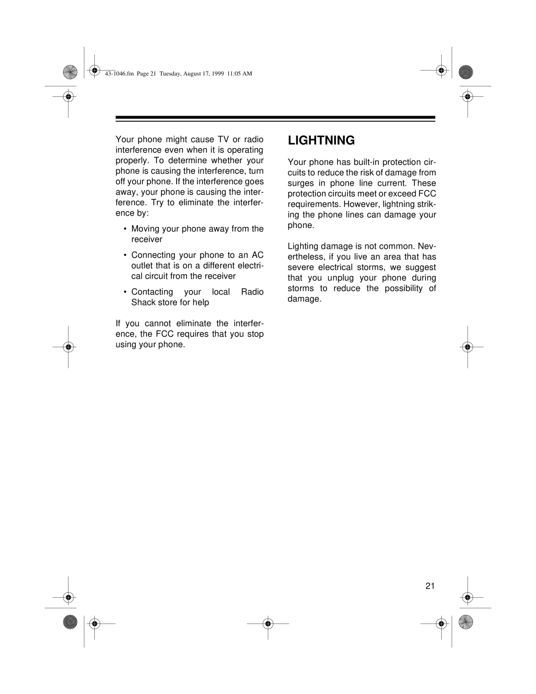 Radio Shack ET-546 owner manual Lightning 