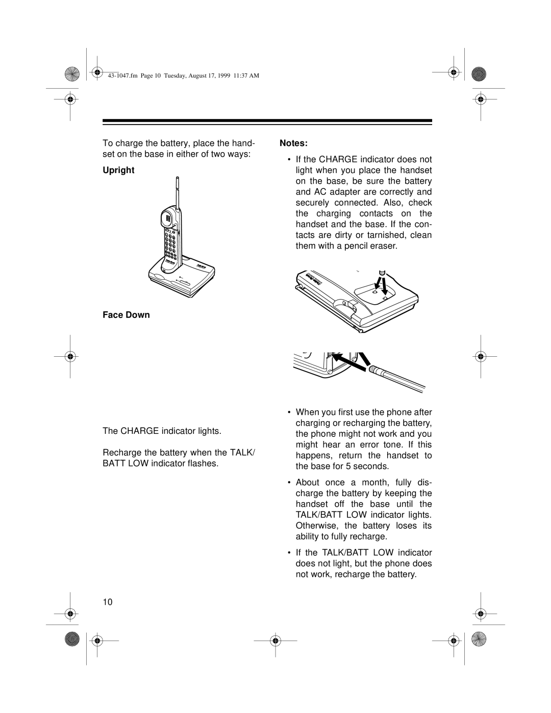 Radio Shack ET-547 owner manual Upright Face Down 