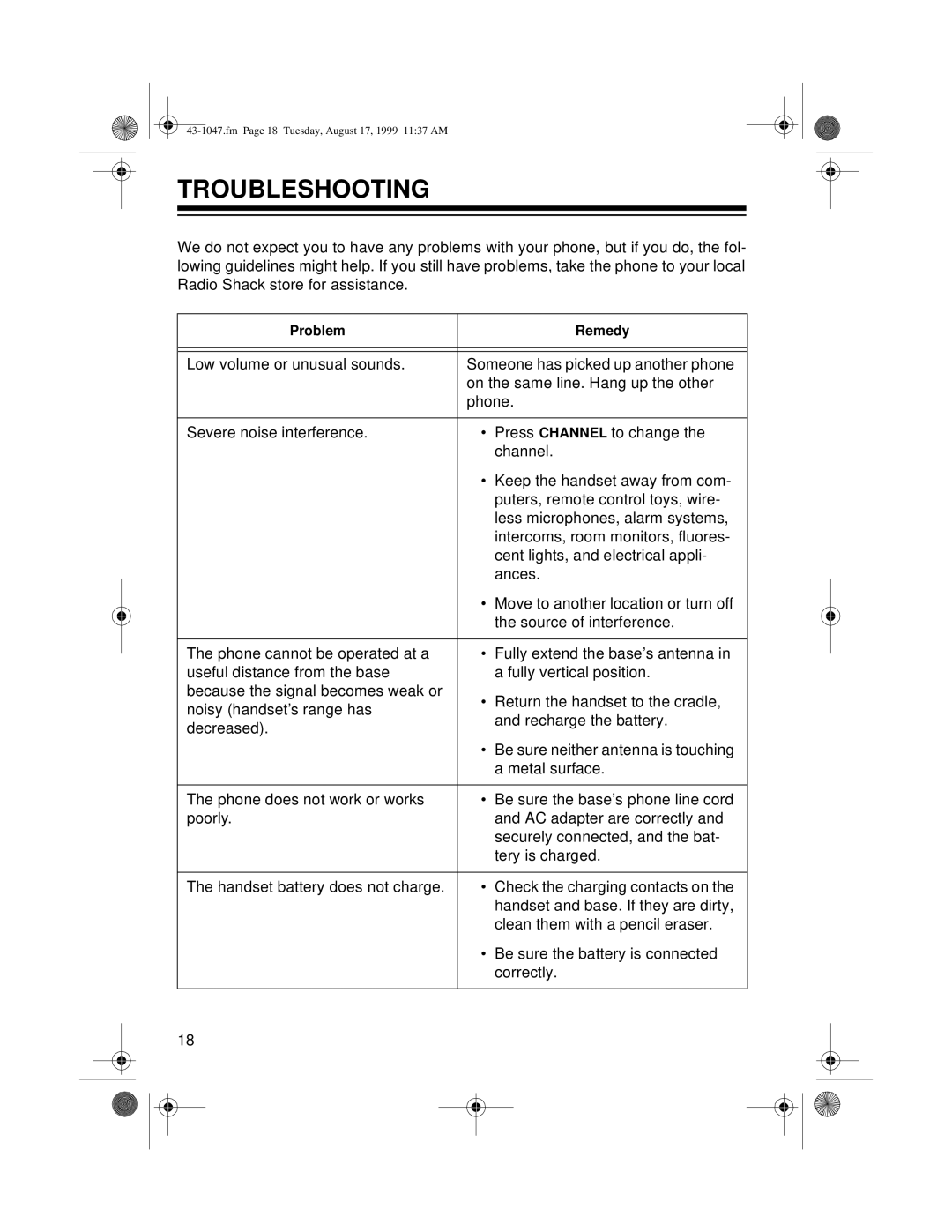 Radio Shack ET-547 owner manual Troubleshooting 