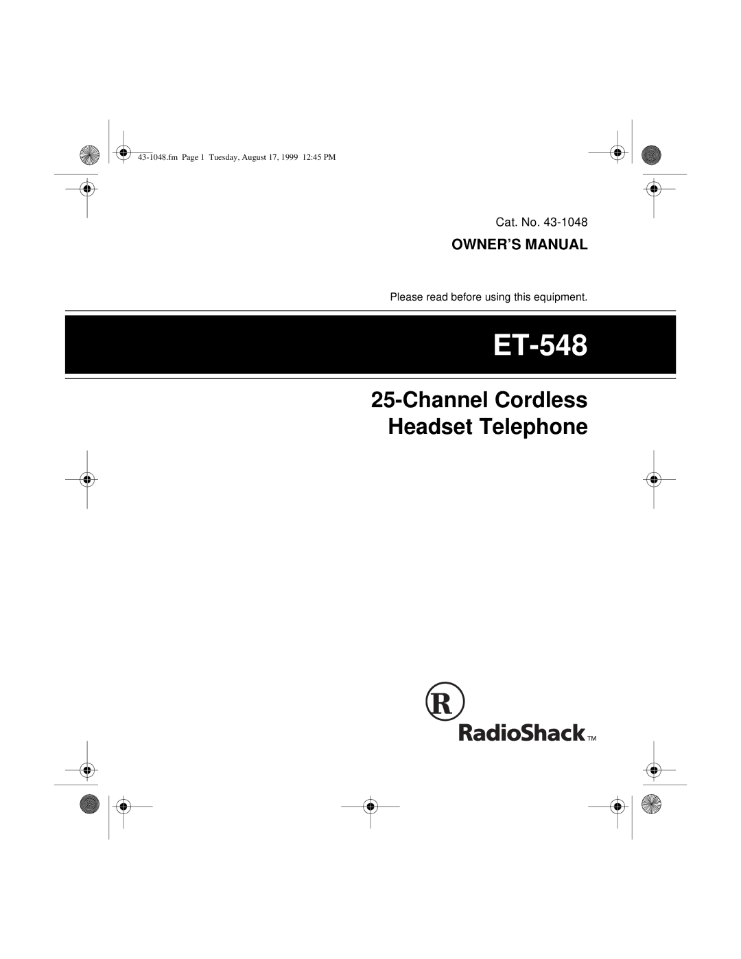 Radio Shack ET-548 owner manual 