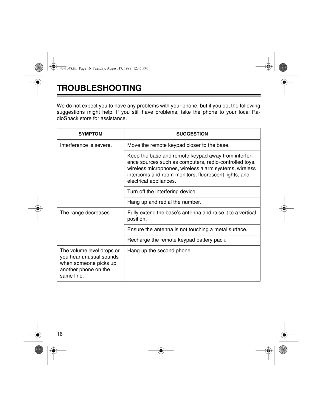 Radio Shack ET-548 owner manual Troubleshooting 