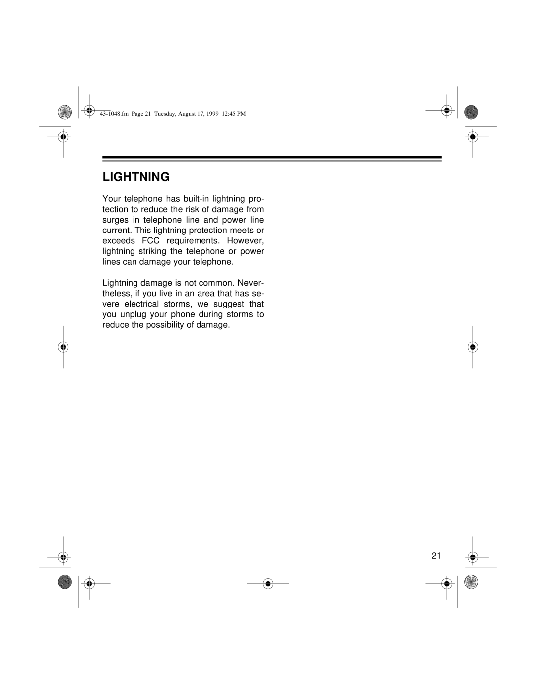 Radio Shack ET-548 owner manual Lightning 