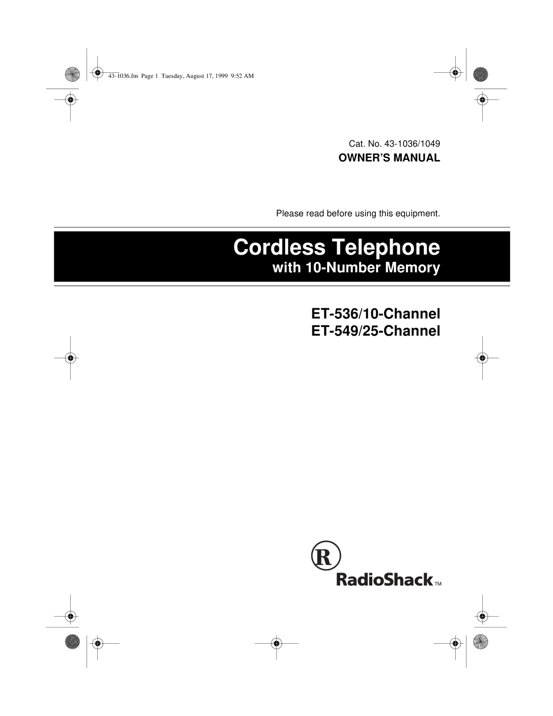 Radio Shack ET-536, ET-549 owner manual Cordless Telephone 