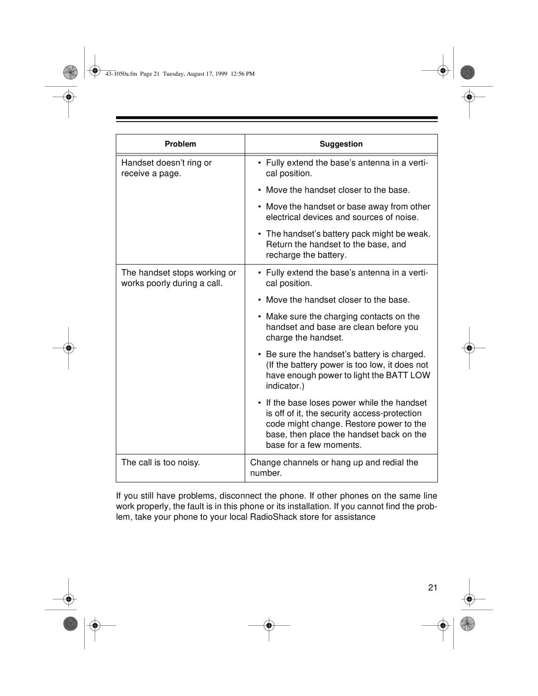 Radio Shack ET-550 owner manual 43-1050a.fm Page 21 Tuesday, August 17, 1999 1256 PM 