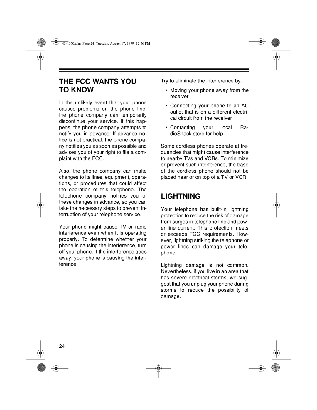 Radio Shack ET-550 owner manual FCC Wants YOU to Know, Lightning 