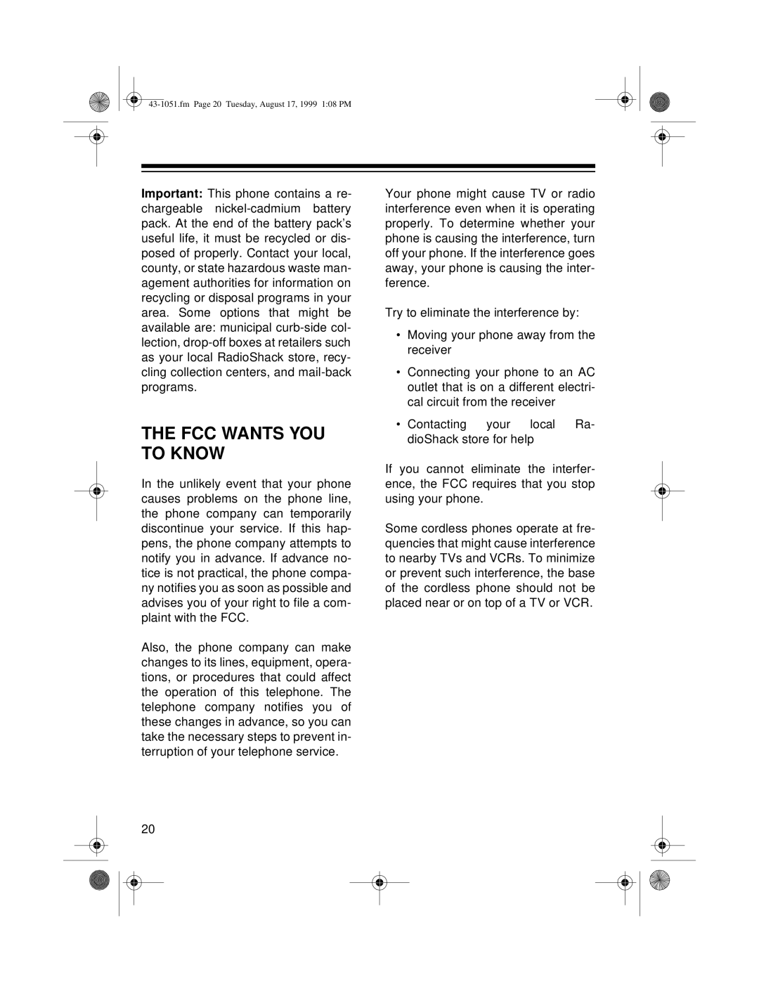 Radio Shack ET-551 owner manual FCC Wants YOU to Know 