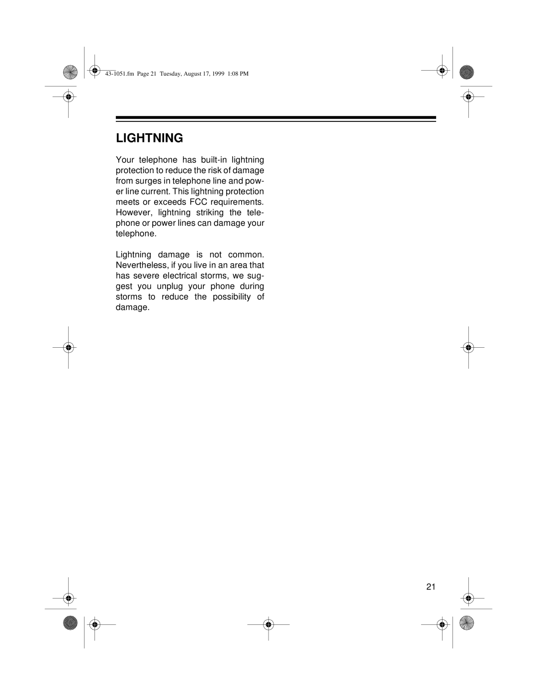 Radio Shack ET-551 owner manual Lightning 