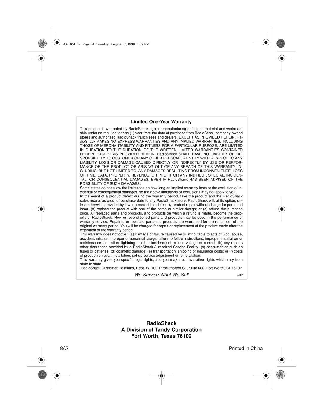 Radio Shack ET-551 owner manual RadioShack Division of Tandy Corporation Fort Worth, Texas 