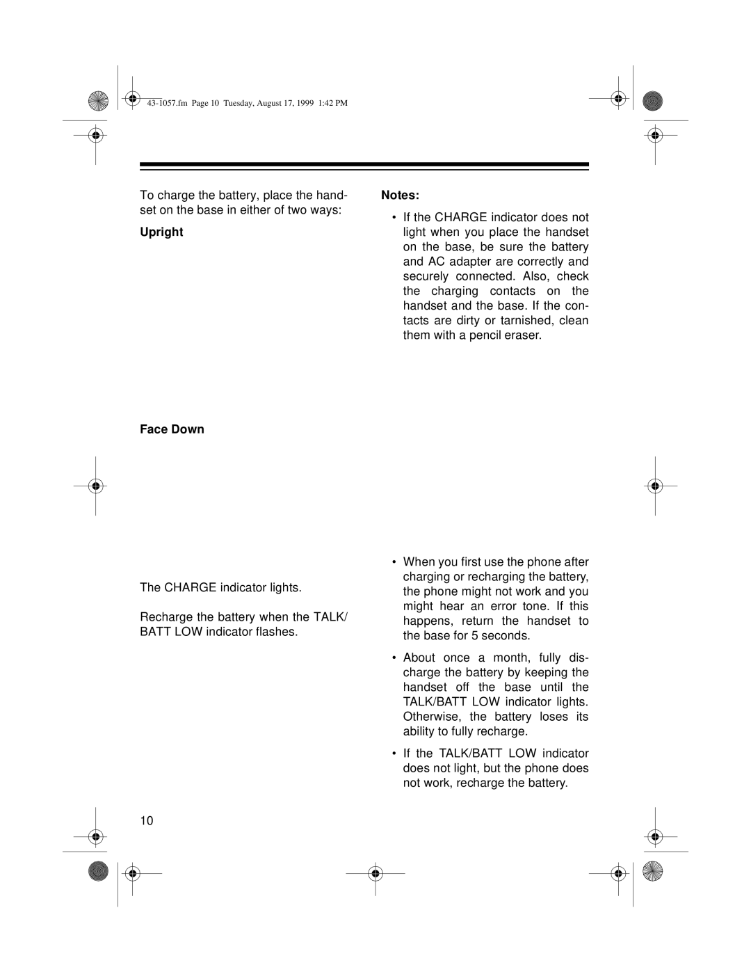 Radio Shack ET-557 owner manual Upright Face Down 