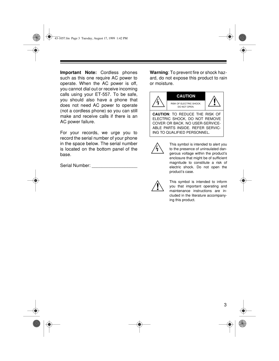 Radio Shack ET-557 owner manual Fm Page 3 Tuesday, August 17, 1999 142 PM 