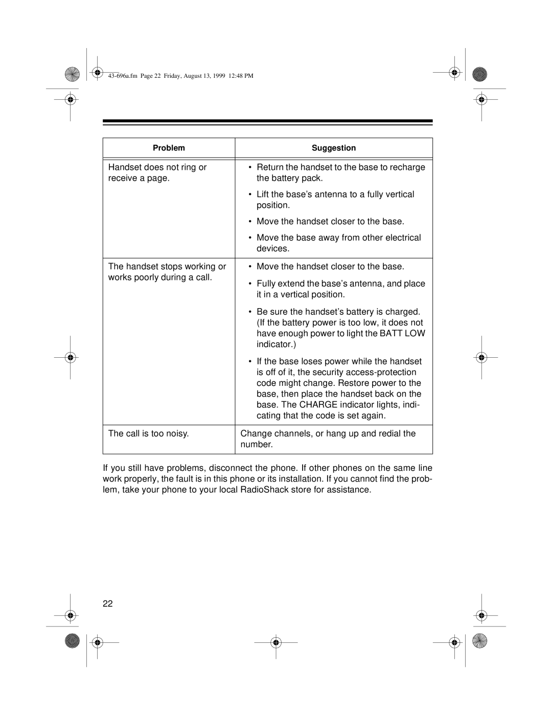 Radio Shack ET-596 owner manual 43-696a.fm Page 22 Friday, August 13, 1999 1248 PM 