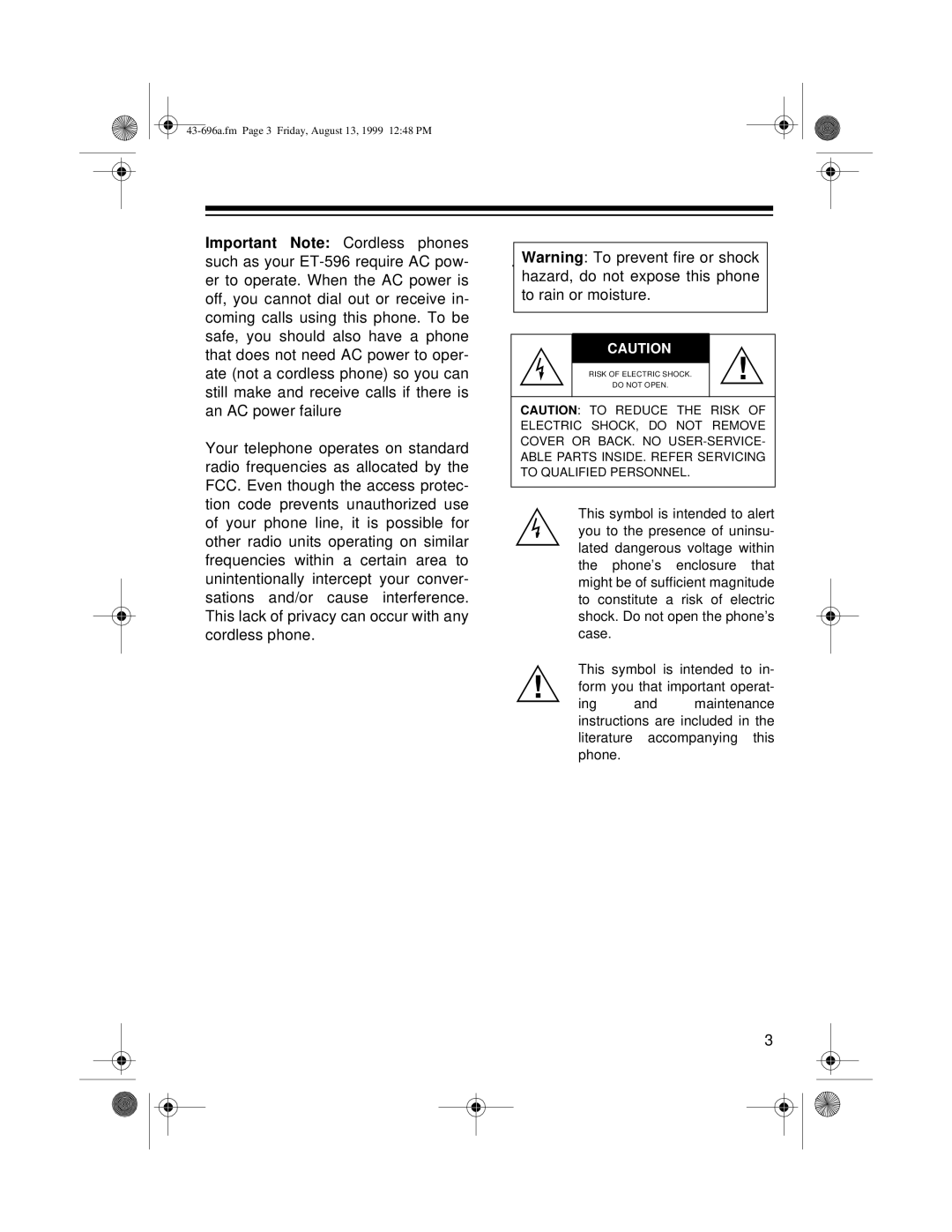 Radio Shack ET-596 owner manual 43-696a.fm Page 3 Friday, August 13, 1999 1248 PM 