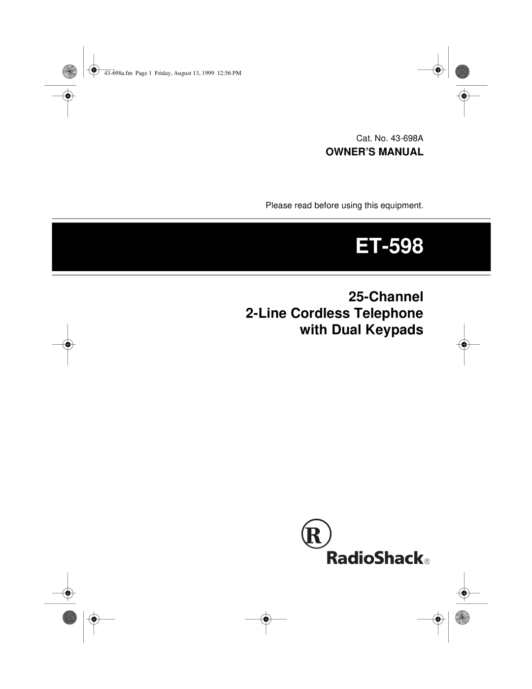 Radio Shack ET-598 owner manual 