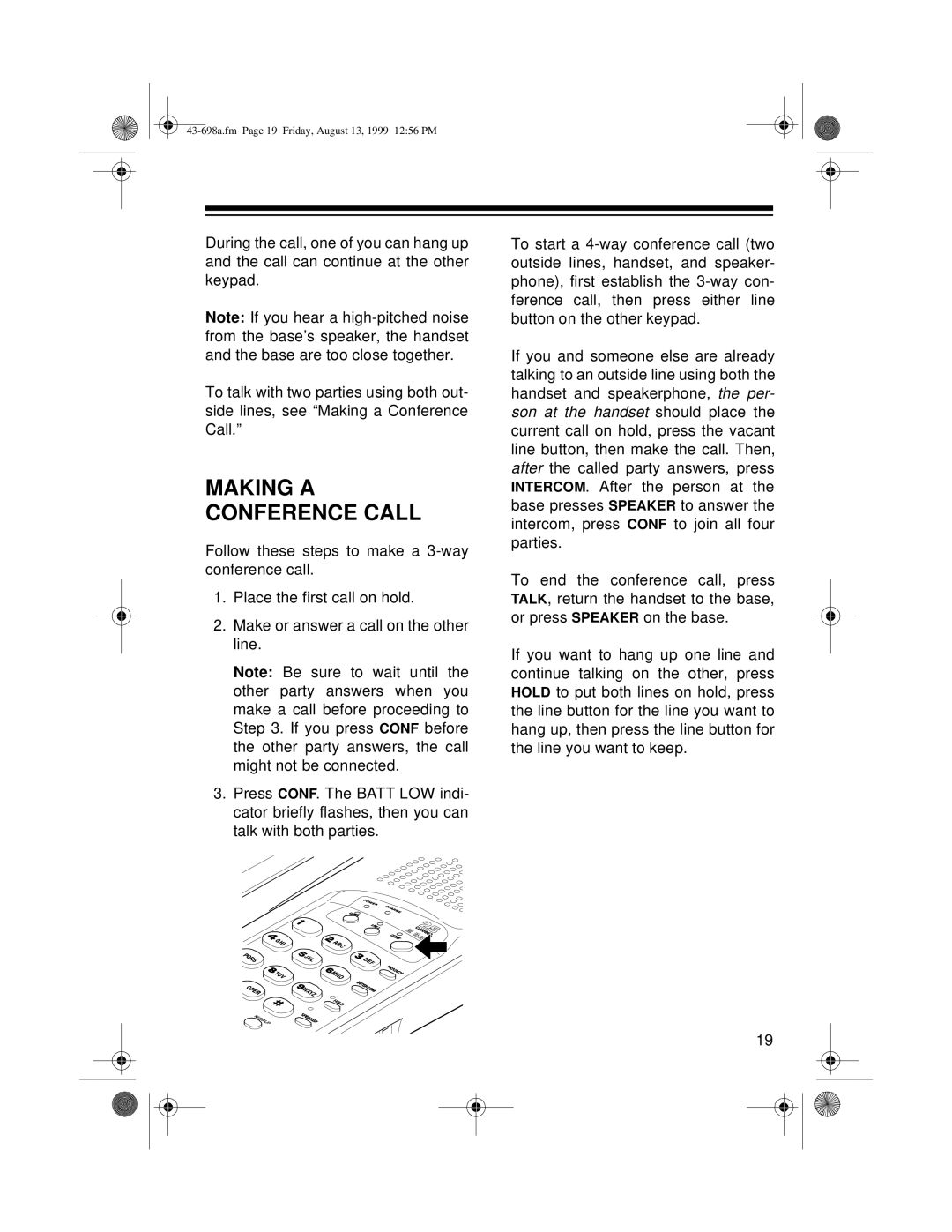 Radio Shack ET-598 owner manual Making a Conference Call 