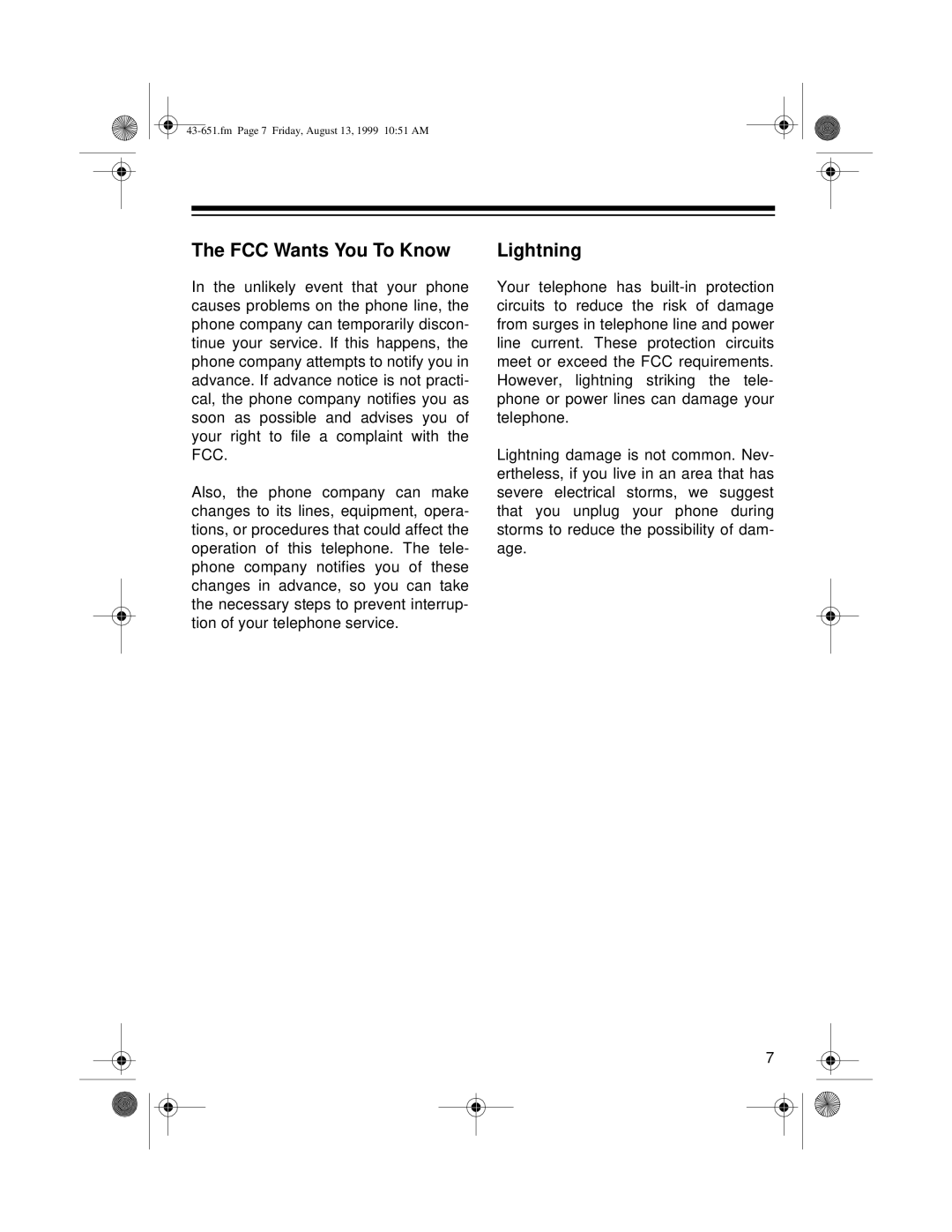 Radio Shack ET-651 user service FCC Wants You To Know, Lightning 