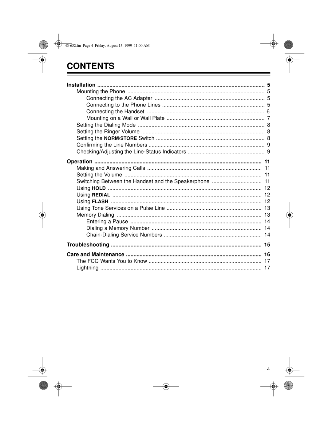 Radio Shack ET-652 owner manual Contents 