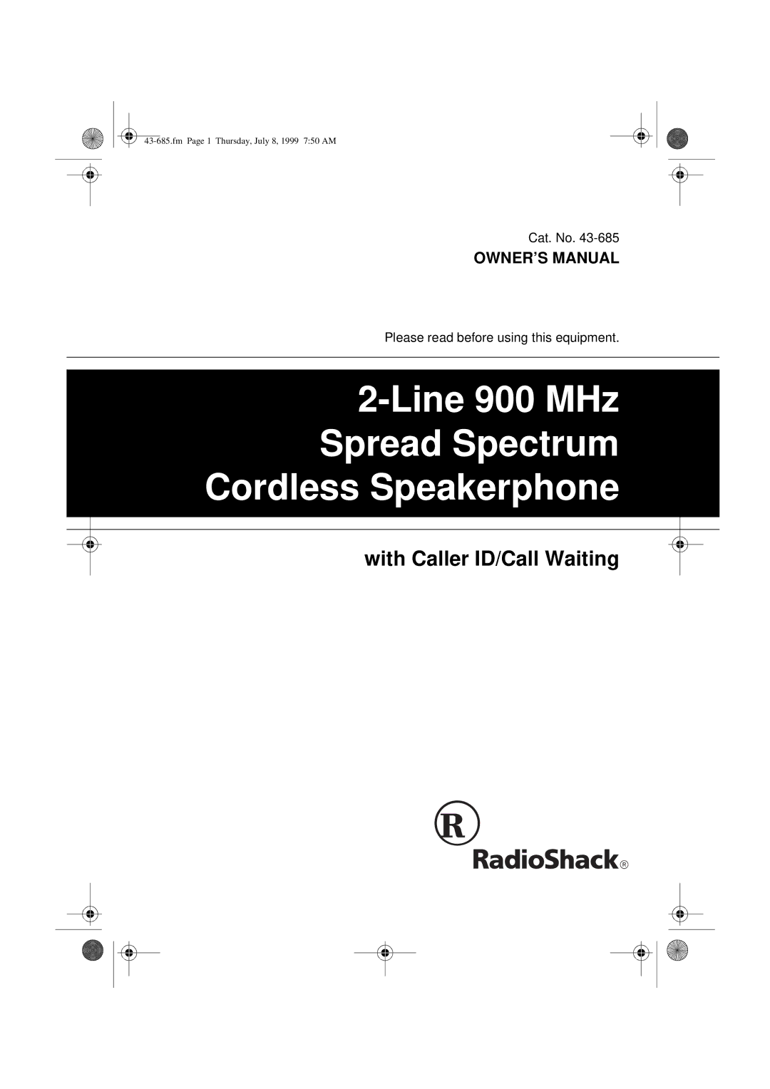 Radio Shack ET-685 owner manual Line 900 MHz Spread Spectrum Cordless Speakerphone 