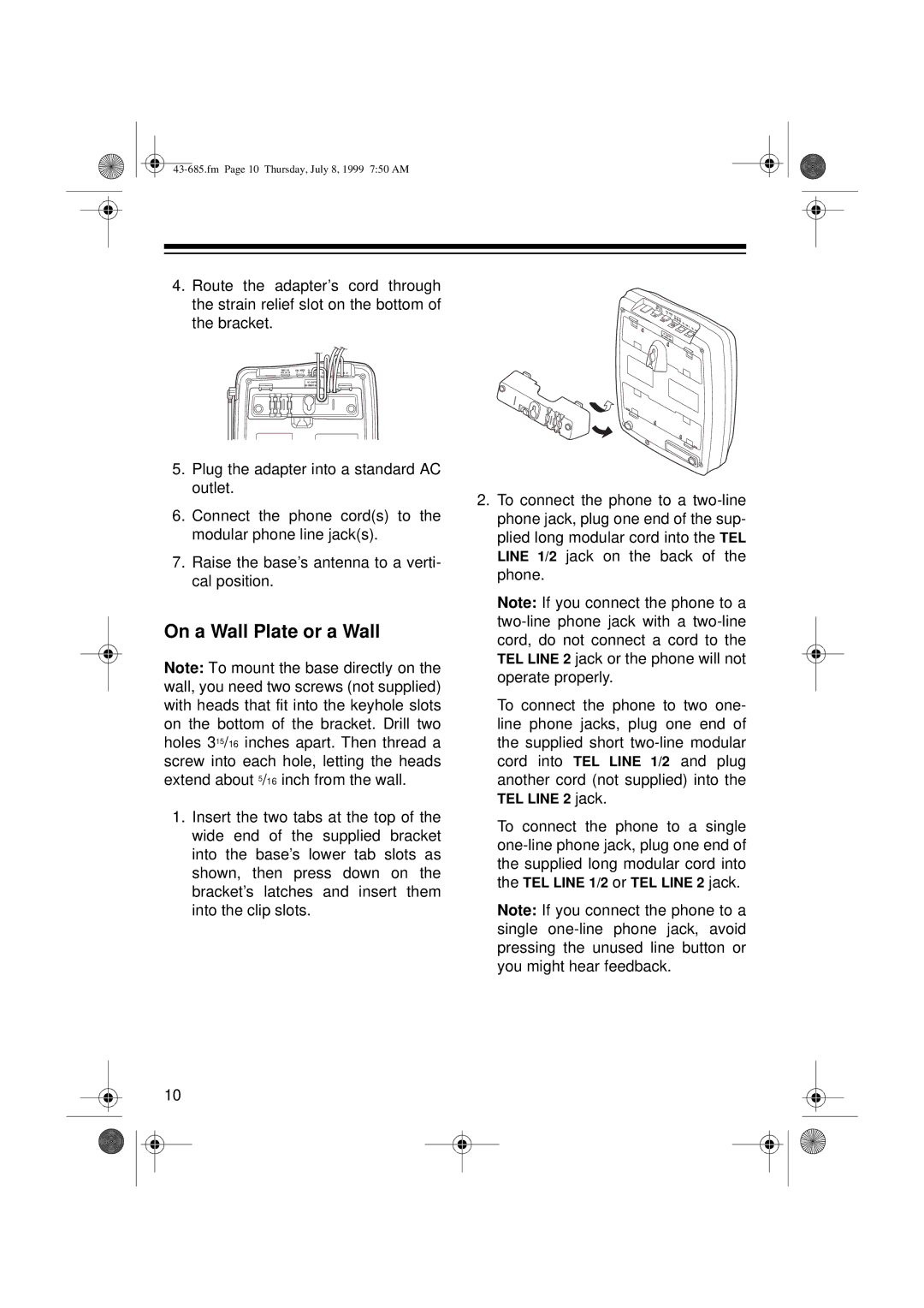 Radio Shack ET-685 owner manual On a Wall Plate or a Wall 