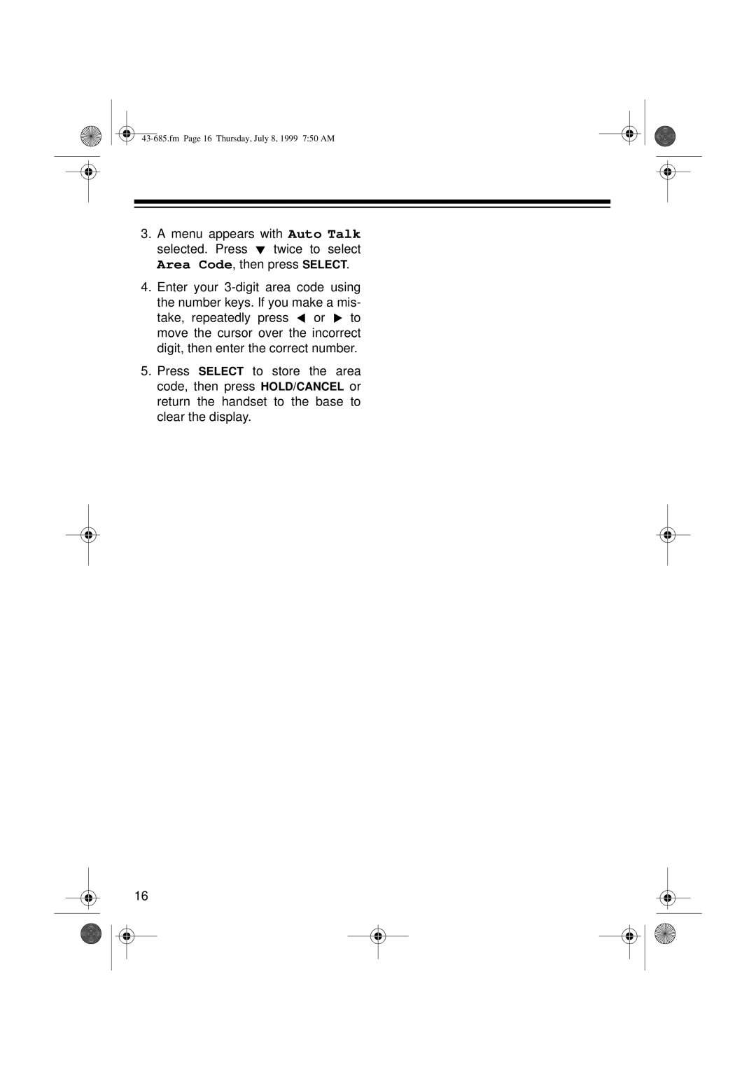 Radio Shack ET-685 owner manual Fm Page 16 Thursday, July 8, 1999 750 AM 