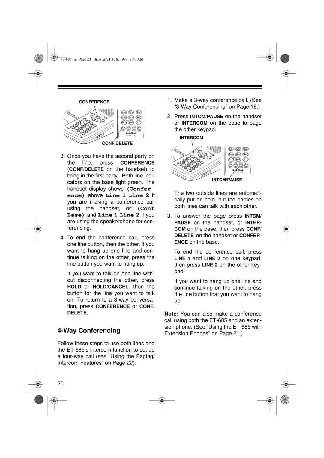 Radio Shack ET-685 owner manual Delete 