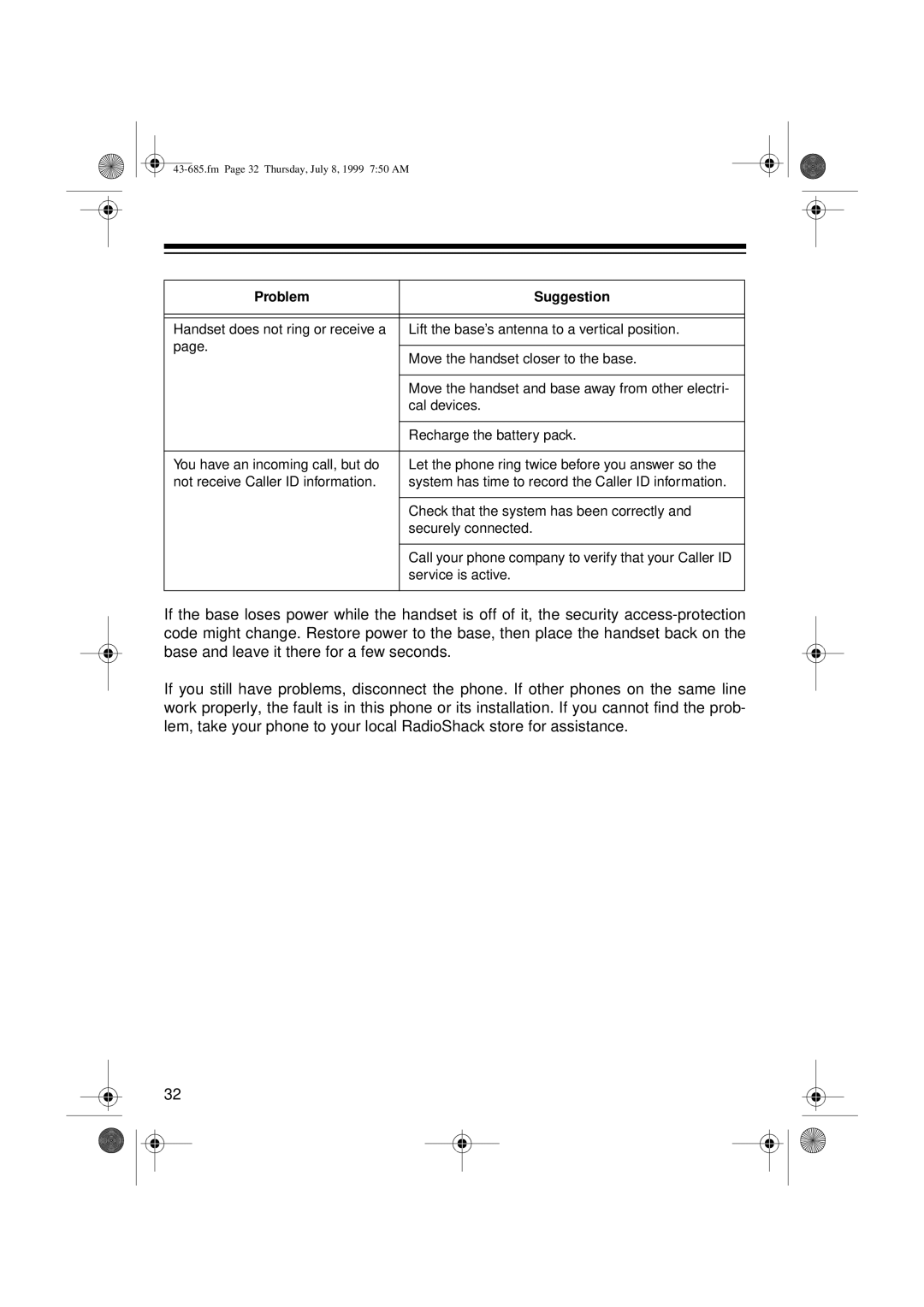 Radio Shack ET-685 owner manual Fm Page 32 Thursday, July 8, 1999 750 AM 