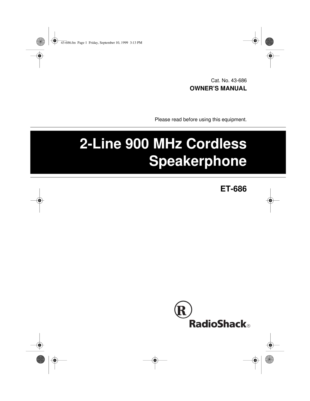 Radio Shack ET-686 owner manual Line 900 MHz Cordless Speakerphone 