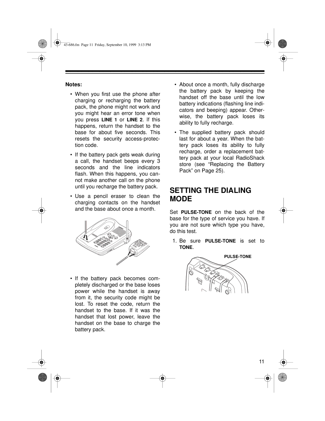 Radio Shack ET-686 owner manual Setting the Dialing Mode 