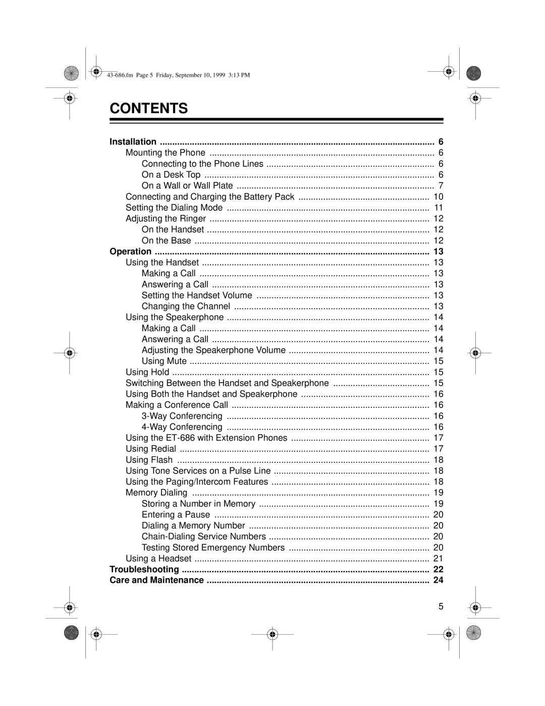 Radio Shack ET-686 owner manual Contents 