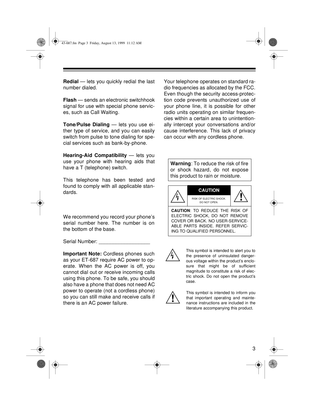 Radio Shack ET-687 owner manual Fm Page 3 Friday, August 13, 1999 1112 AM 